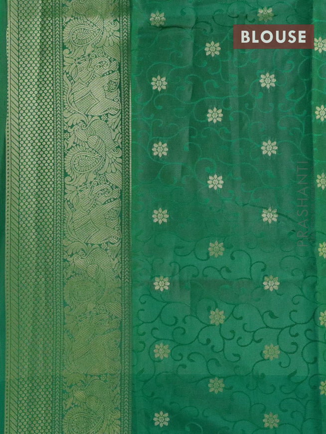 Malai silk saree brown and green with allover self emboss ikat prints and zari woven border - {{ collection.title }} by Prashanti Sarees