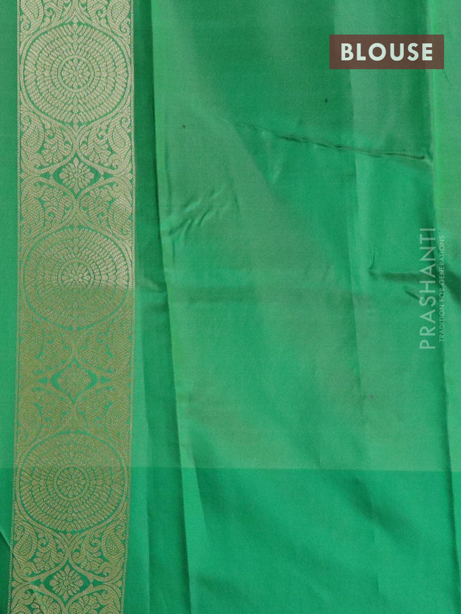 Malai silk saree brown and green with allover self emboss ikat prints and zari woven border - {{ collection.title }} by Prashanti Sarees