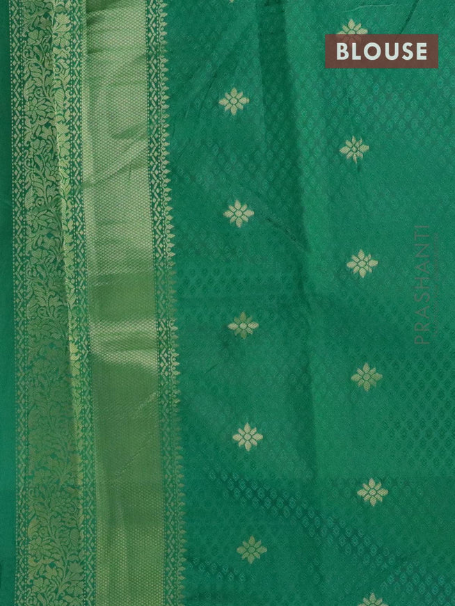 Malai silk saree brown and green with allover self emboss prints and zari woven floral border - {{ collection.title }} by Prashanti Sarees