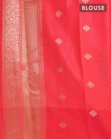 Malai silk saree brown shade and red with allover self emboss ikat prints and zari woven border - {{ collection.title }} by Prashanti Sarees