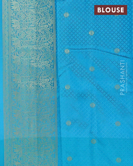 Malai silk saree chikku shade and blue shade with allover self emboss floral prints and paisley zari woven border - {{ collection.title }} by Prashanti Sarees