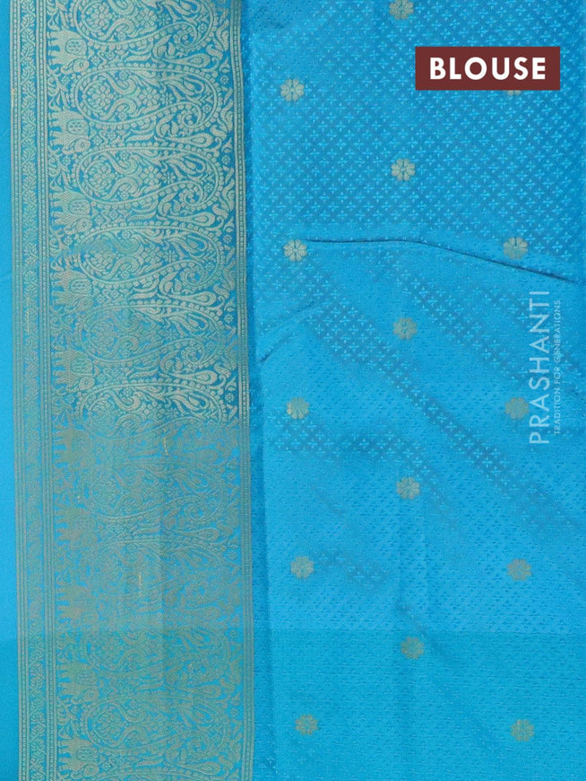 Malai silk saree chikku shade and blue shade with allover self emboss floral prints and paisley zari woven border - {{ collection.title }} by Prashanti Sarees