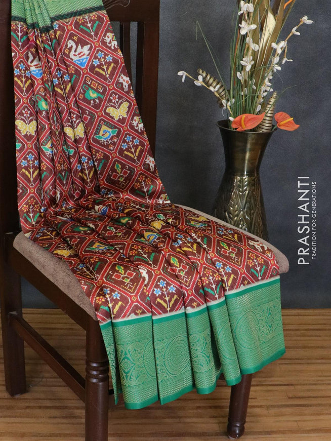 Malai silk saree coffee brown and green with allover self emboss & prints and zari woven border - {{ collection.title }} by Prashanti Sarees