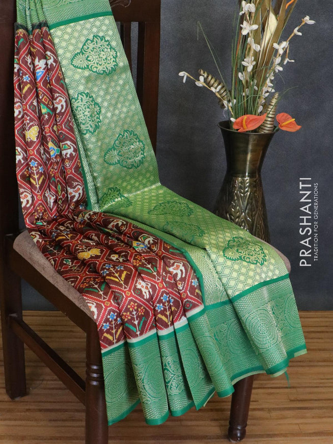 Malai silk saree coffee brown and green with allover self emboss & prints and zari woven border - {{ collection.title }} by Prashanti Sarees