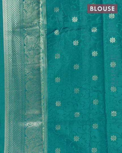 Malai silk saree green and blue shade with allover self emboss ikat prints and zari woven border - {{ collection.title }} by Prashanti Sarees