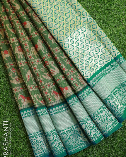 Malai silk saree green and blue shade with allover self emboss prints and zari woven floral border - {{ collection.title }} by Prashanti Sarees