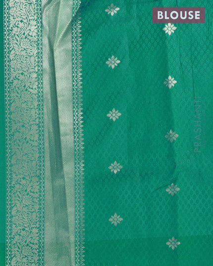 Malai silk saree green and blue shade with allover self emboss prints and zari woven floral border - {{ collection.title }} by Prashanti Sarees
