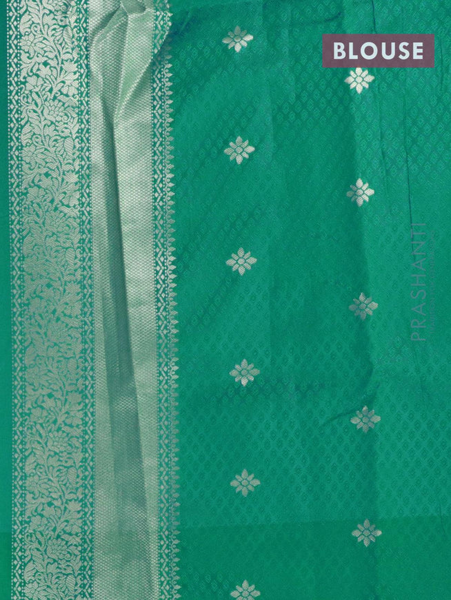 Malai silk saree green and blue shade with allover self emboss prints and zari woven floral border - {{ collection.title }} by Prashanti Sarees