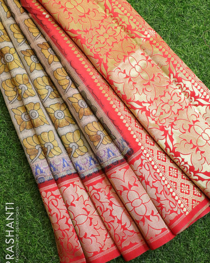 Malai silk saree grey and red with allover self emboss floral prints and floral zari woven border - {{ collection.title }} by Prashanti Sarees