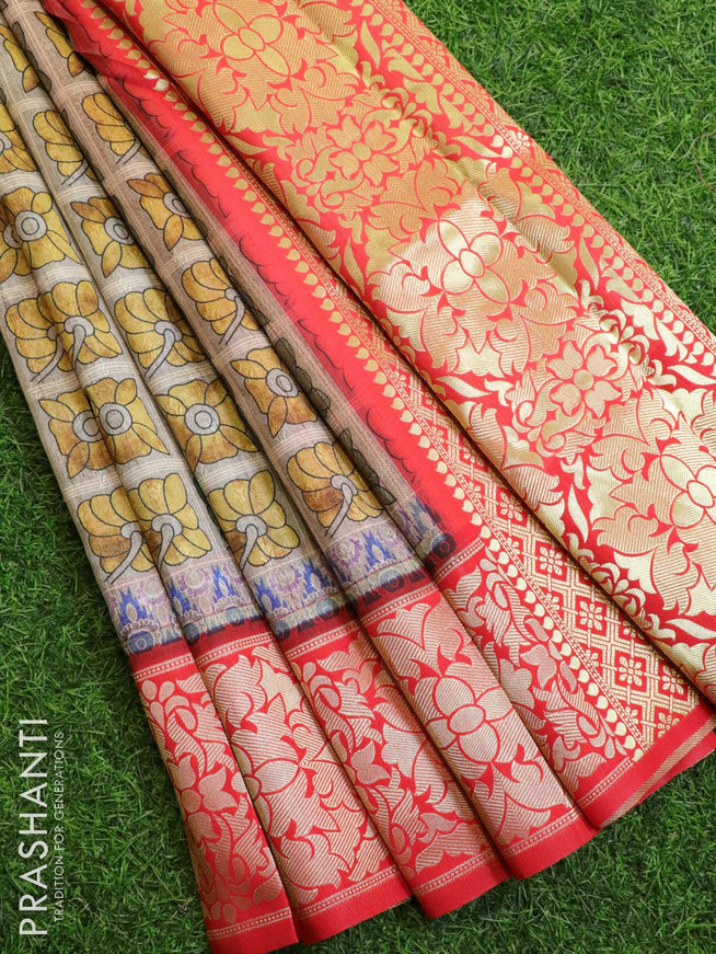 Malai silk saree grey and red with allover self emboss floral prints and floral zari woven border - {{ collection.title }} by Prashanti Sarees