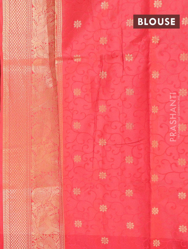 Malai silk saree grey and red with allover self emboss floral prints and zari woven border - {{ collection.title }} by Prashanti Sarees