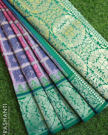 Malai silk saree lavender shade and blue shade with allover self emboss floral prints and floral zari woven border - {{ collection.title }} by Prashanti Sarees