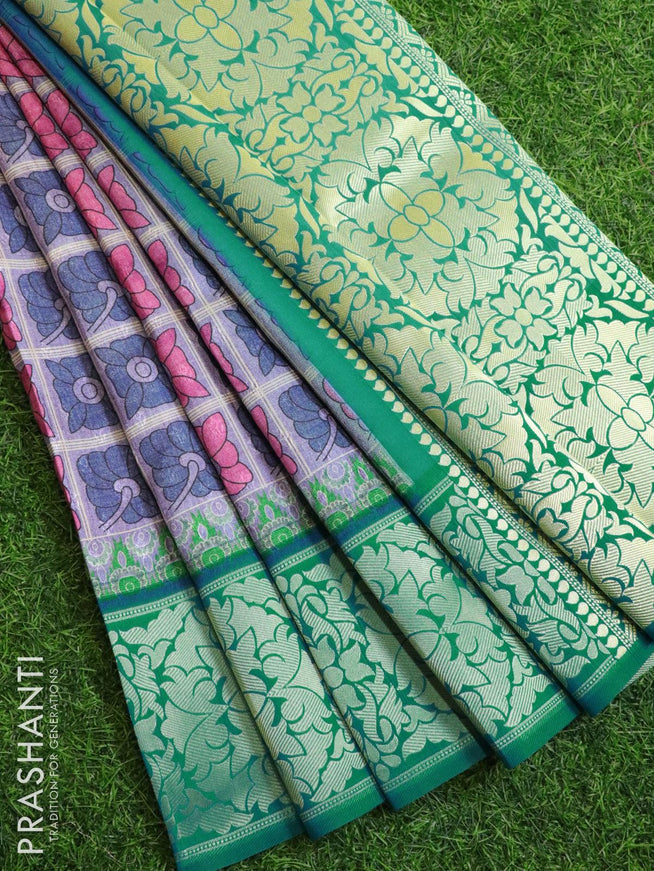 Malai silk saree lavender shade and blue shade with allover self emboss floral prints and floral zari woven border - {{ collection.title }} by Prashanti Sarees