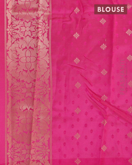 Malai silk saree light blue and pink with allover self emboss floral prints and floral zari woven border - {{ collection.title }} by Prashanti Sarees