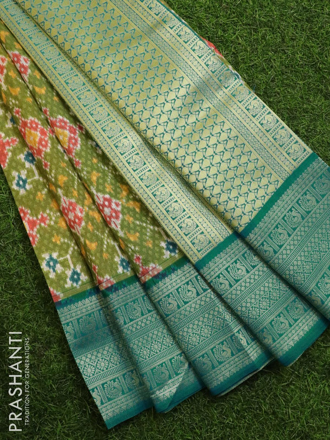 Malai silk saree light green and blue with allover self emboss & prints and zari woven border - {{ collection.title }} by Prashanti Sarees