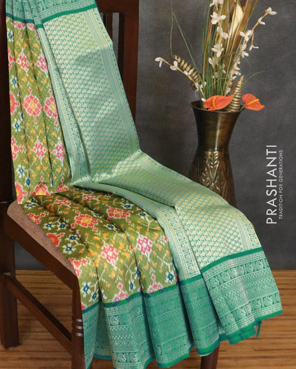Malai silk saree light green and blue with allover self emboss & prints and zari woven border - {{ collection.title }} by Prashanti Sarees