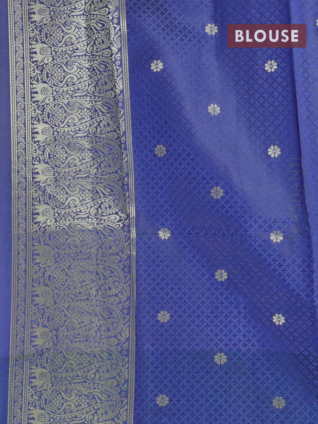 Malai silk saree light pink and blue with allover self emboss floral prints and paisley zari woven border - {{ collection.title }} by Prashanti Sarees