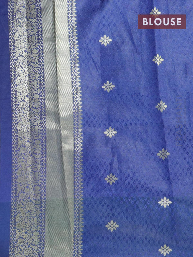 Malai silk saree maroon and blue with allover self emboss prints and zari woven floral border - {{ collection.title }} by Prashanti Sarees