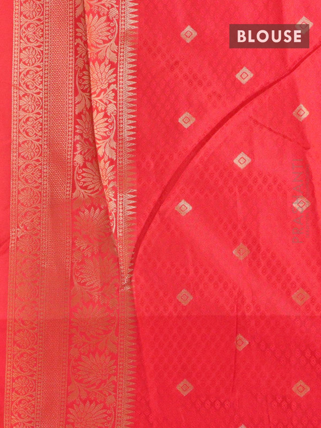 Malai silk saree mustard yellow and red with allover self emboss ikat prints and floral zari woven border - {{ collection.title }} by Prashanti Sarees