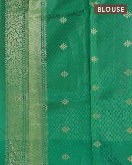 Malai silk saree orange and green with allover self emboss ikat prints and zari woven border - {{ collection.title }} by Prashanti Sarees