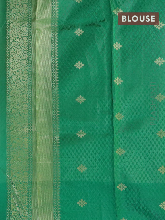 Malai silk saree orange and green with allover self emboss ikat prints and zari woven border - {{ collection.title }} by Prashanti Sarees