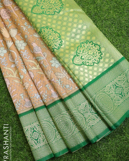 Malai silk saree pastel brown and green with allover self emboss floral prints and zari woven border - {{ collection.title }} by Prashanti Sarees