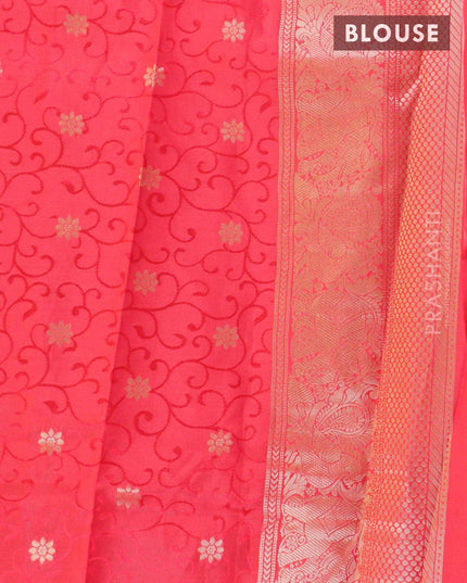 Malai silk saree pastel grey and red with allover self emboss floral prints and zari woven border - {{ collection.title }} by Prashanti Sarees