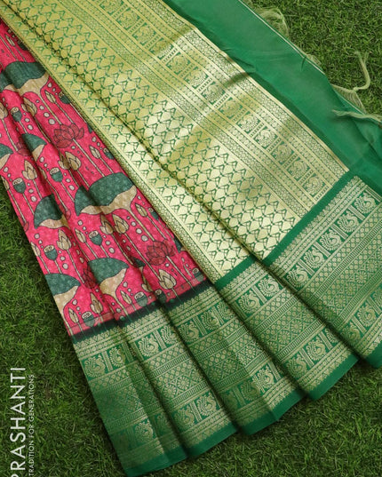 Malai silk saree pink and green with allover self emboss & floral prints and zari woven border - {{ collection.title }} by Prashanti Sarees