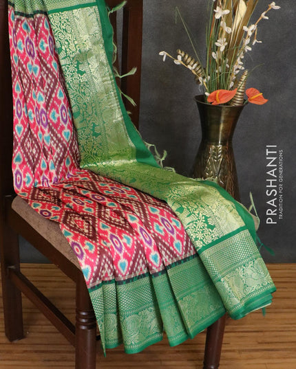 Malai silk saree pink and green with allover self emboss & prints and zari woven border - {{ collection.title }} by Prashanti Sarees