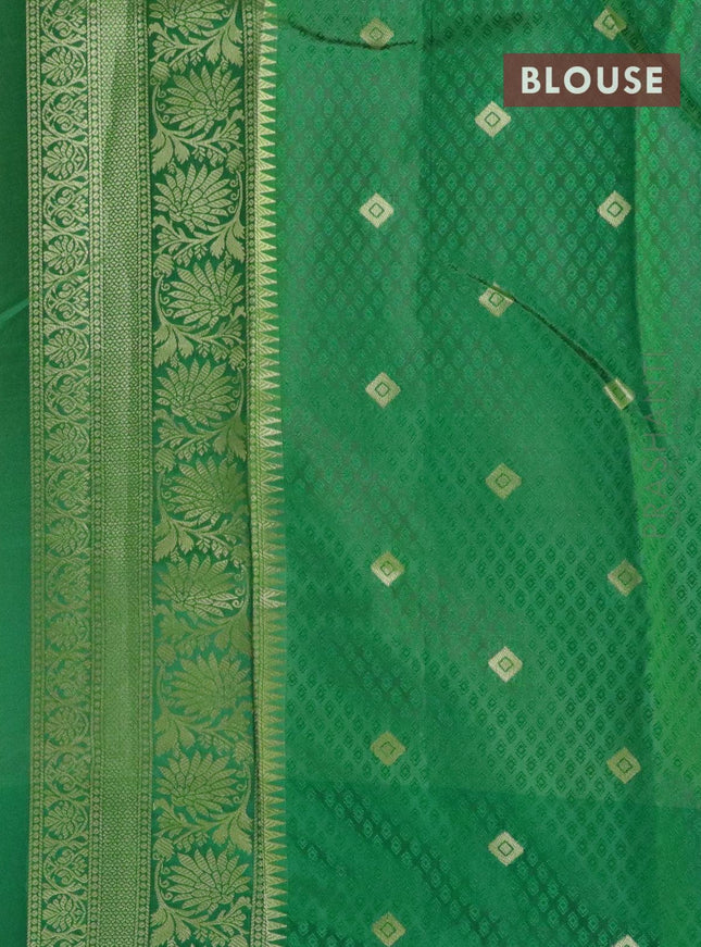 Malai silk saree pink and green with allover self emboss ikat prints and floral zari woven border - {{ collection.title }} by Prashanti Sarees