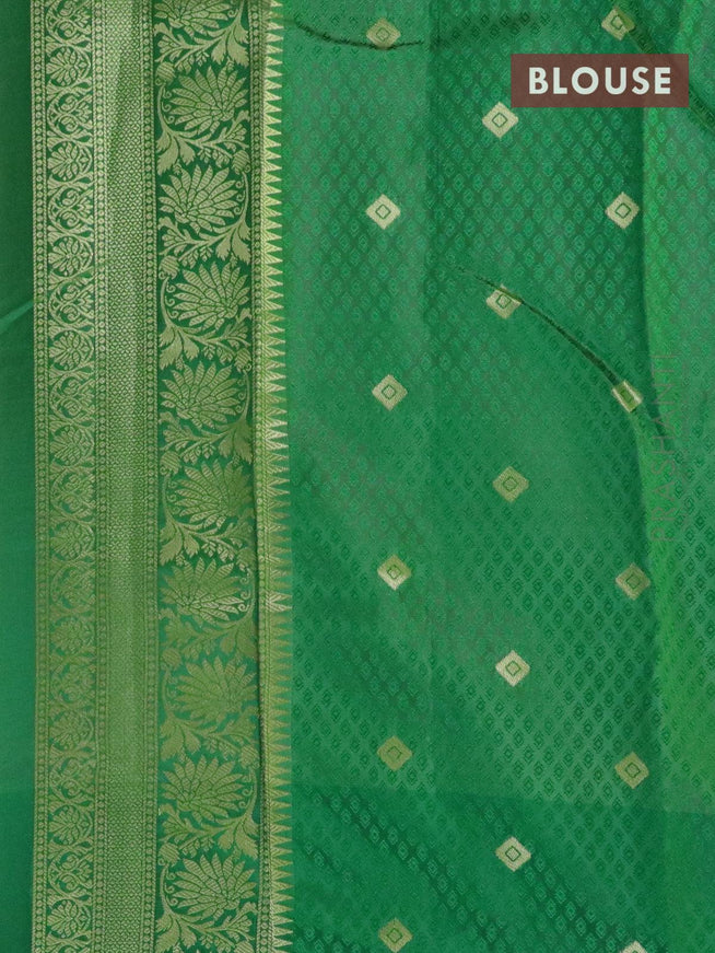 Malai silk saree pink and green with allover self emboss ikat prints and floral zari woven border - {{ collection.title }} by Prashanti Sarees
