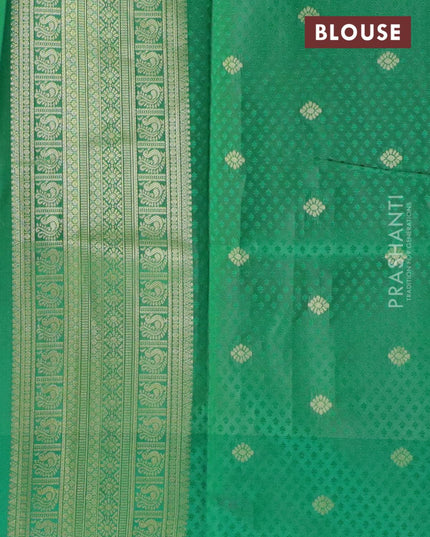 Malai silk saree pink and green with allover self emboss kalamkari prints and zari woven border - {{ collection.title }} by Prashanti Sarees