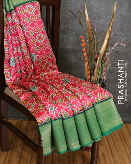 Malai silk saree pink and green with allover self emboss prints and zari woven border - {{ collection.title }} by Prashanti Sarees