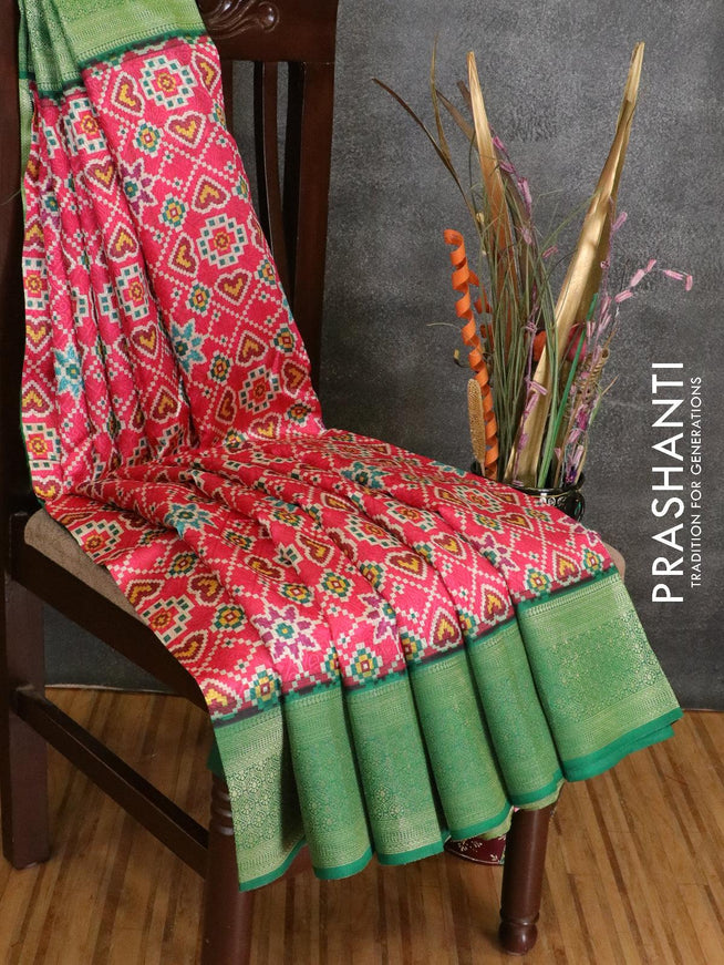 Malai silk saree pink and green with allover self emboss prints and zari woven border - {{ collection.title }} by Prashanti Sarees
