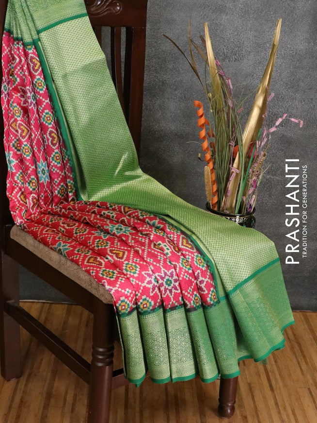 Malai silk saree pink and green with allover self emboss prints and zari woven border - {{ collection.title }} by Prashanti Sarees