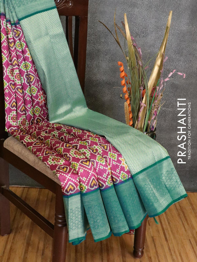 Malai silk saree purple and blue shade with allover self emboss prints and zari woven border - {{ collection.title }} by Prashanti Sarees