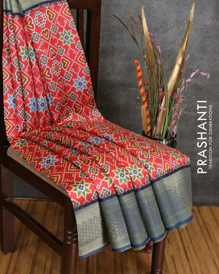 Malai silk saree red and blue shade with allover self emboss prints and zari woven border - {{ collection.title }} by Prashanti Sarees