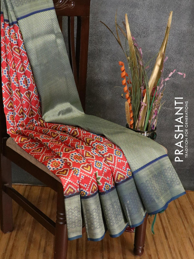 Malai silk saree red and blue shade with allover self emboss prints and zari woven border - {{ collection.title }} by Prashanti Sarees