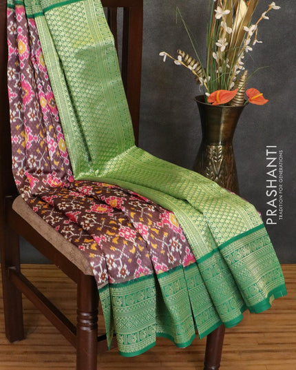 Malai silk saree rosy brown and green with allover self emboss & prints and zari woven border - {{ collection.title }} by Prashanti Sarees