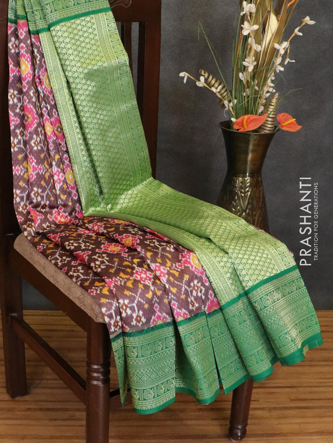 Malai silk saree rosy brown and green with allover self emboss & prints and zari woven border - {{ collection.title }} by Prashanti Sarees