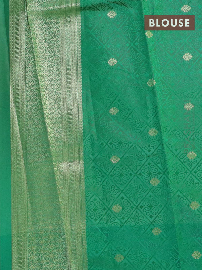 Malai silk saree rust shade and green with allover self emboss floral prints and zari woven border - {{ collection.title }} by Prashanti Sarees