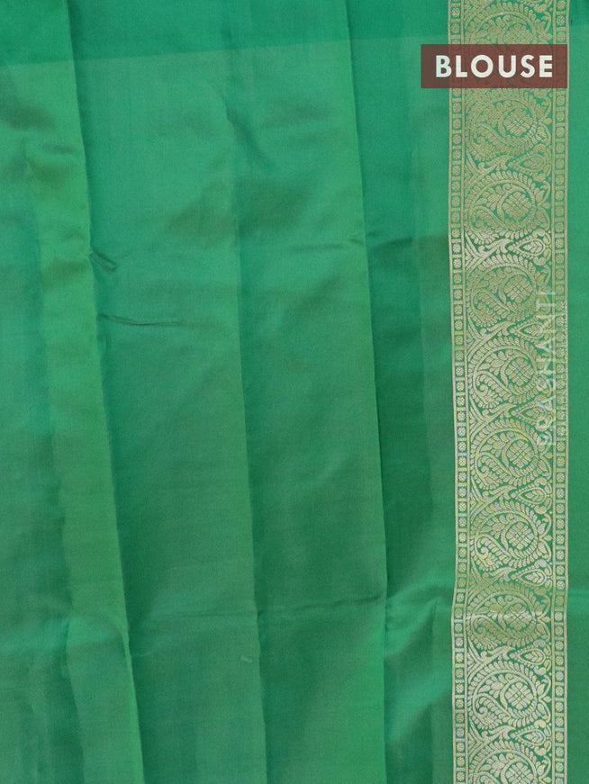 Malai silk saree rustic orange and green with allover self emboss floral prints and zari woven border - {{ collection.title }} by Prashanti Sarees