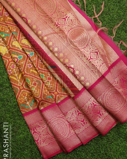 Malai silk saree rustic orange and pink with allover self emboss & floral prints and zari woven border - {{ collection.title }} by Prashanti Sarees