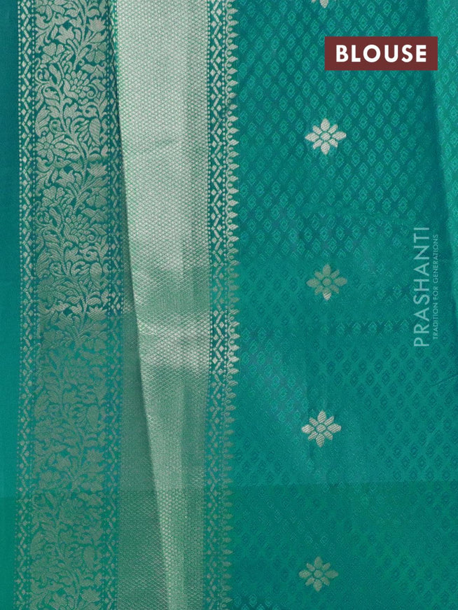 Malai silk saree sandal and blue shade with allover self emboss floral prints and zari woven border - {{ collection.title }} by Prashanti Sarees