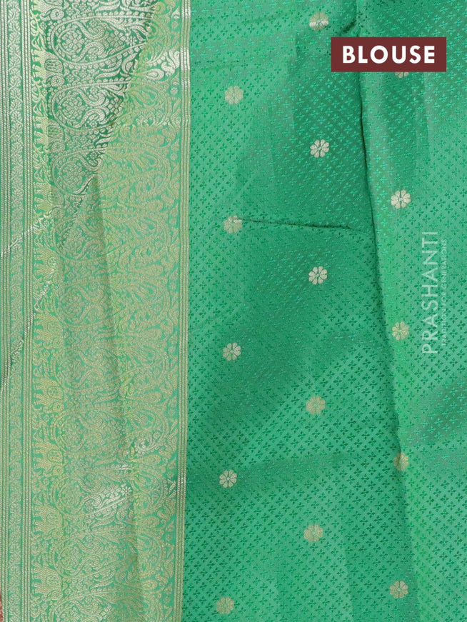 Malai silk saree sandal and green with allover self emboss floral prints and paisley zari woven border - {{ collection.title }} by Prashanti Sarees