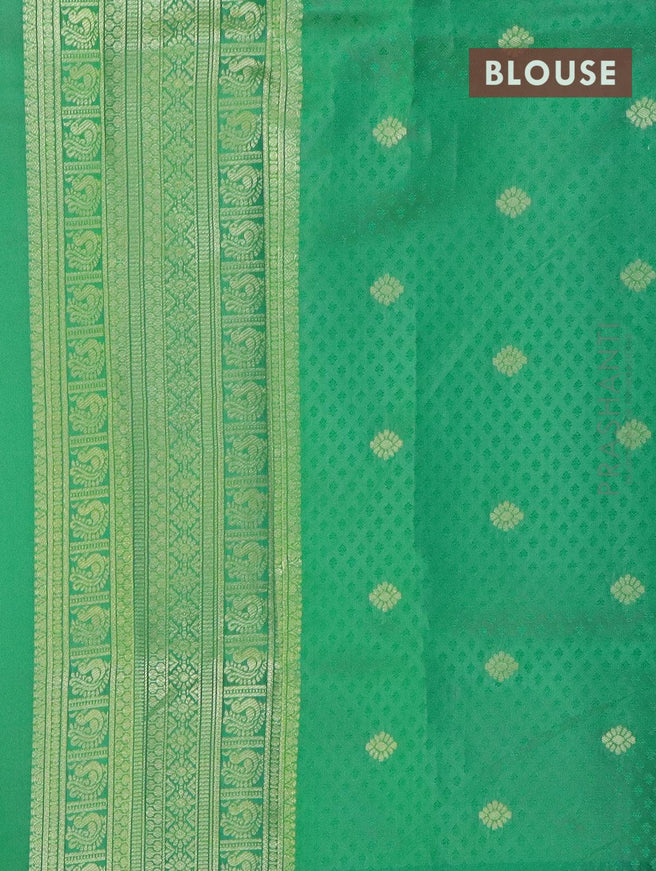 Malai silk saree sandal and green with allover self emboss floral prints and zari woven border - {{ collection.title }} by Prashanti Sarees