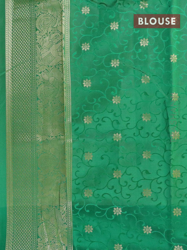 Malai silk saree sandal and green with allover self emboss floral prints and zari woven border - {{ collection.title }} by Prashanti Sarees