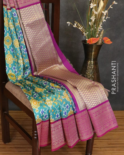 Malai silk saree teal blue and magenta with allover self emboss & prints and zari woven border - {{ collection.title }} by Prashanti Sarees
