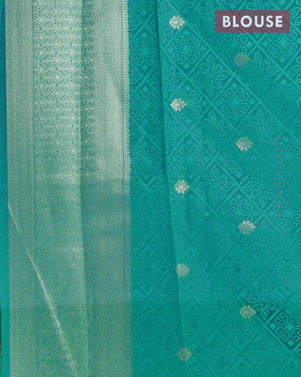 Malai silk saree yellow shade and blue shade with allover self emboss floral prints and zari woven border - {{ collection.title }} by Prashanti Sarees