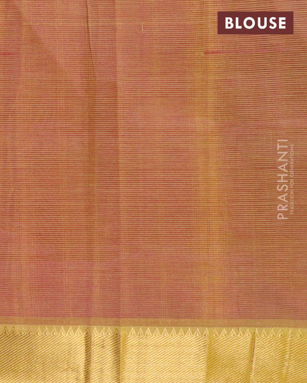Mangalagiri silk cotton saree lime yellow and dual shade magenta pink with plain body and temple zari woven border - {{ collection.title }} by Prashanti Sarees